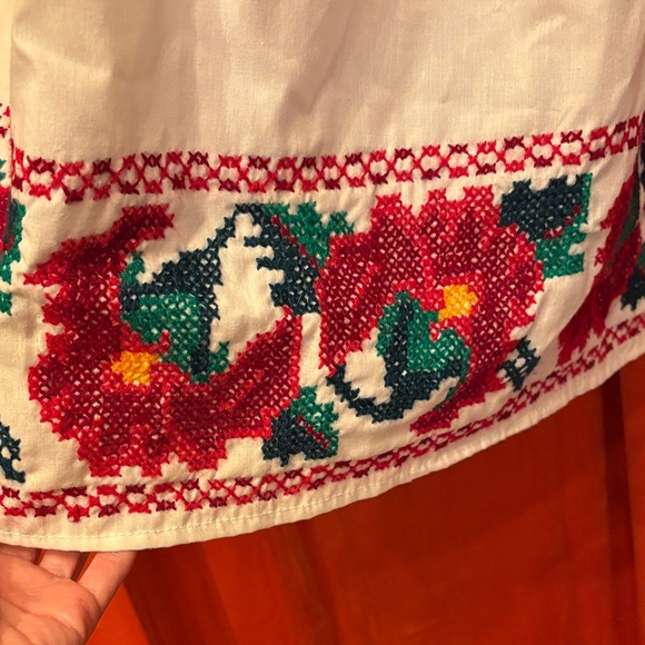 Embroidered, Handmade Peasant Blouse with Red Floral Design - Picture 3 of 5